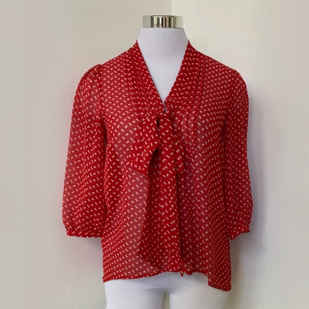 Urban Outfitters Pins and Needles Red Bow Tie Blouse